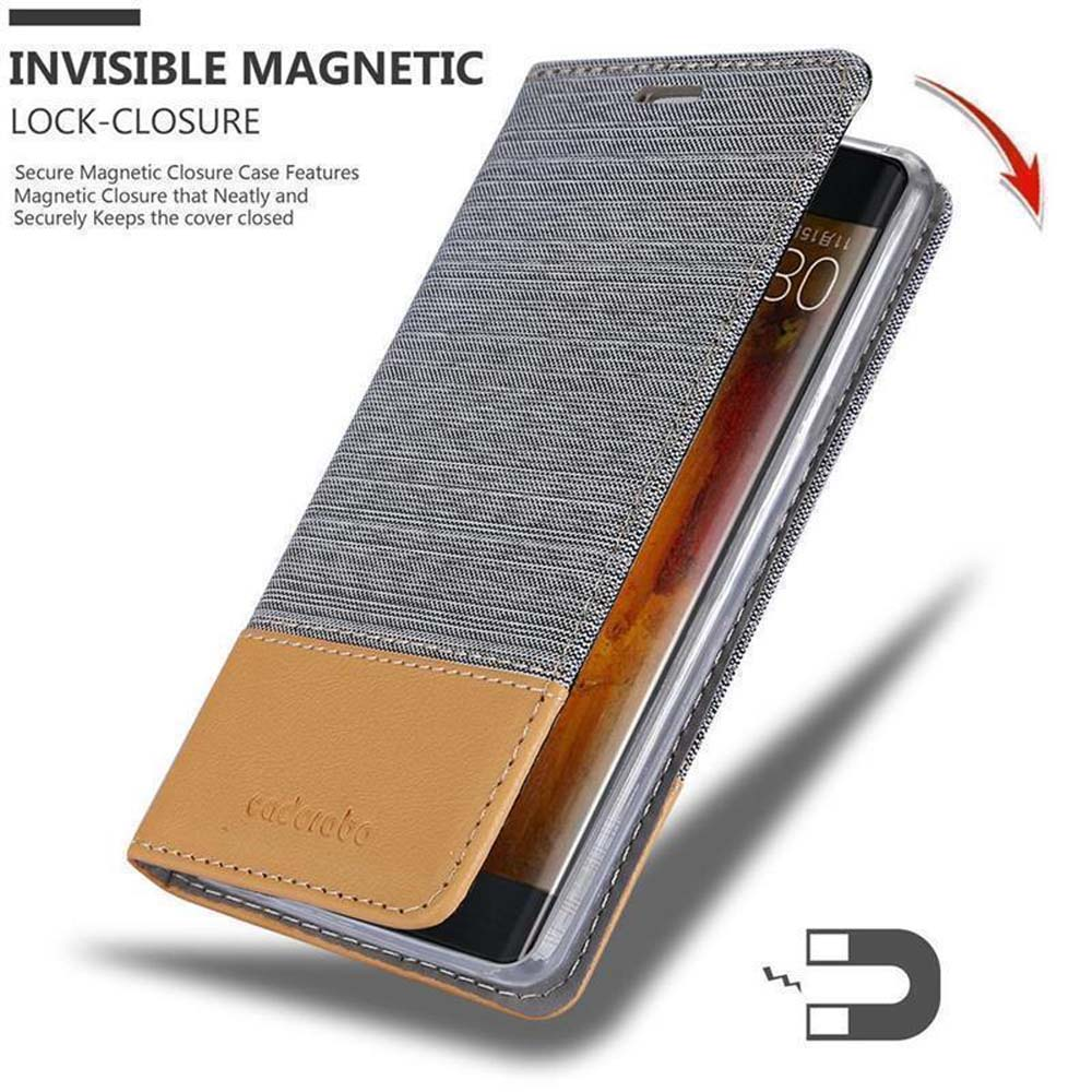 Telefono in una custodia, la custodia ha una chiusura magnetica, testo che lo indica.