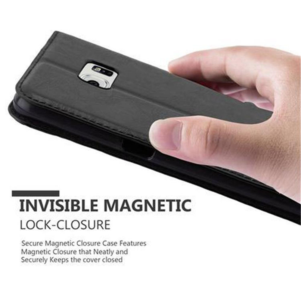 Custodia per telefono nera con chiusura magnetica invisibile mostrata.