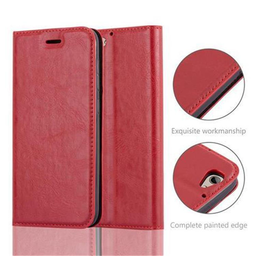 Rote Brieftasche für das Telefon, offen. Verfügt über eine komplett lackierte Kante und exquisite Verarbeitung.