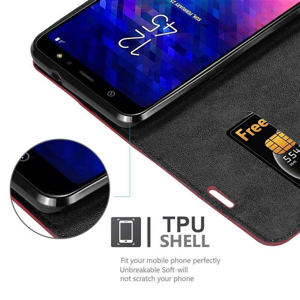 Schwarzes Telefon in Brieftaschen-Hülle. SIM-Karte und Kreditkarte sichtbar.