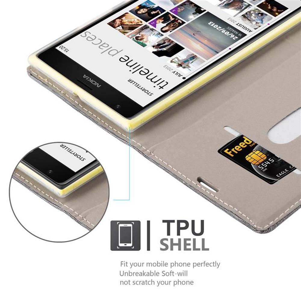 Telefono dentro una custodia, con schermo aperto che mostra un'interfaccia di timeline. Testo: TPU SHELL.