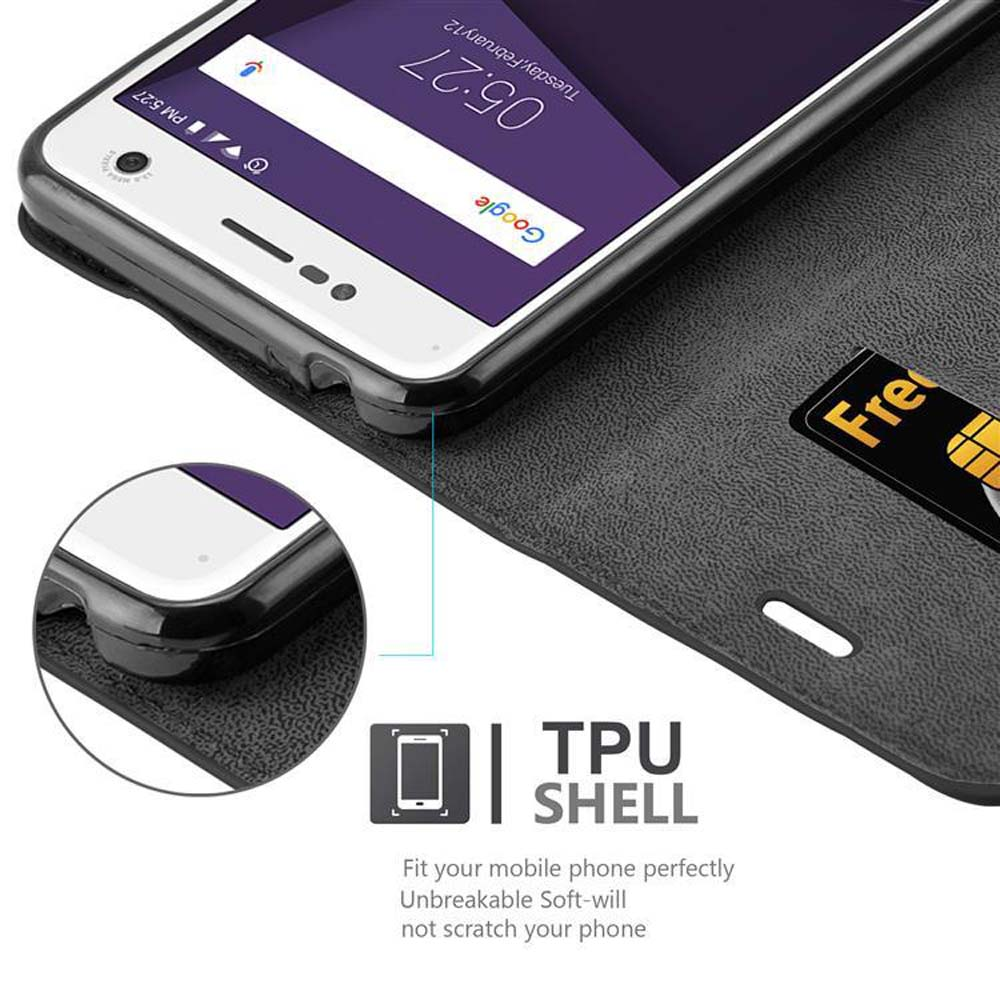 Telefon in einer Hülle mit Karte. Text: TPU SHELL. Hülle ist geschlossen. Der Bildschirm zeigt eine App.