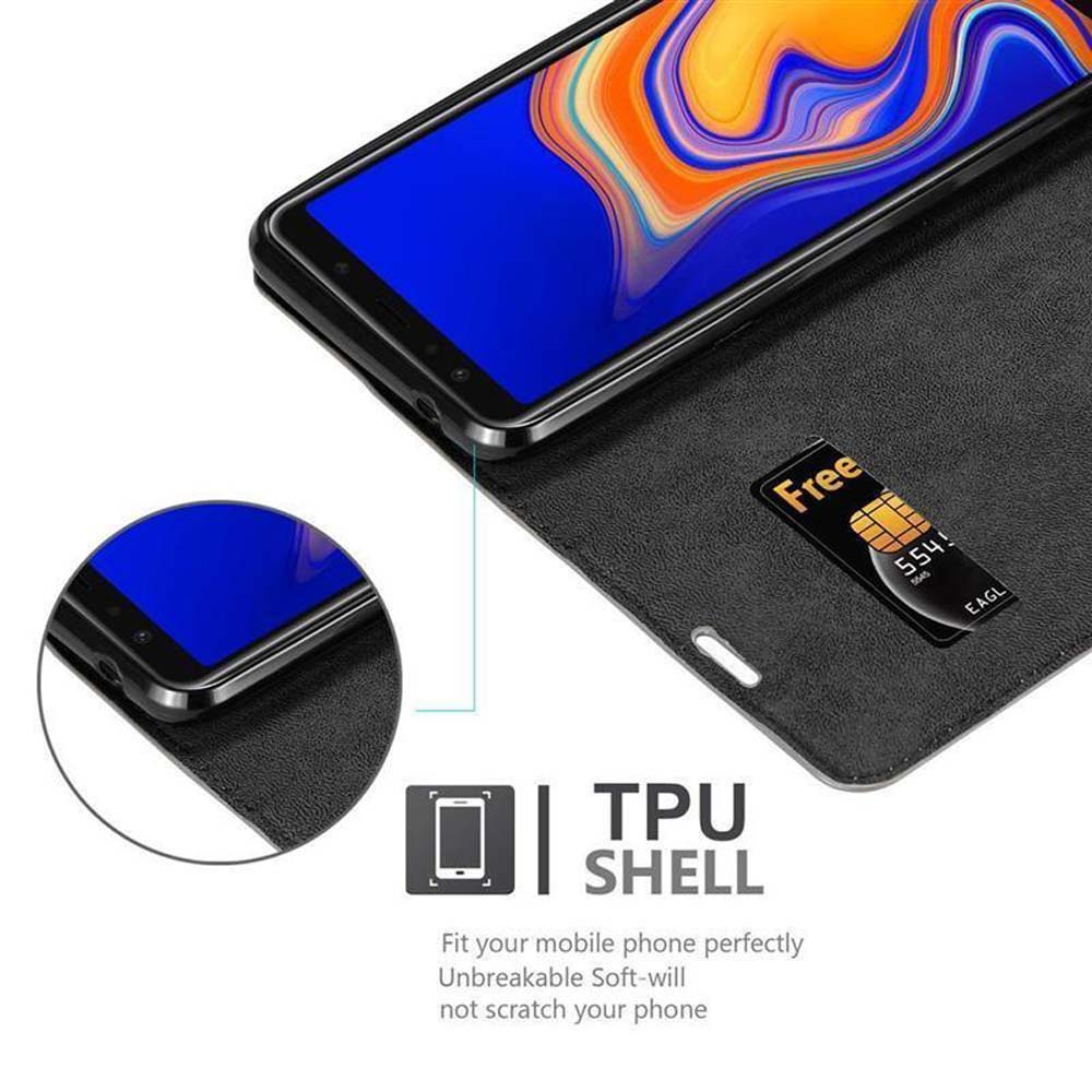 Telefono nero in una custodia nera aperta con SIM. Testo: 'TPU SHELL'.