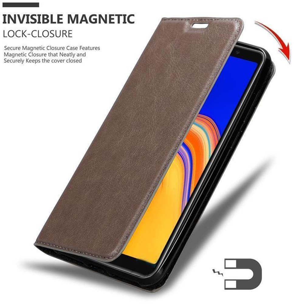 Custodia marrone per telefono chiusa, con chiusura magnetica.