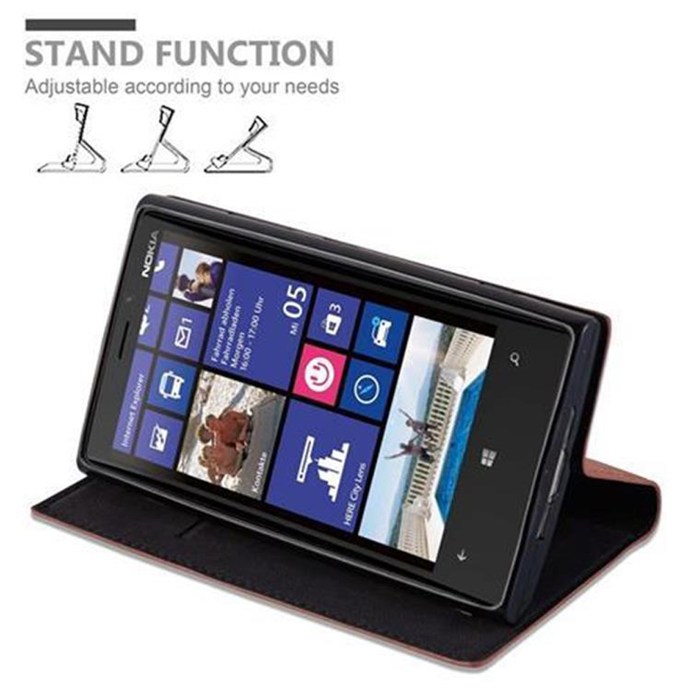 Telefono in una custodia, che mostra lo schermo con le icone delle app. Funzione stand, regolabile.