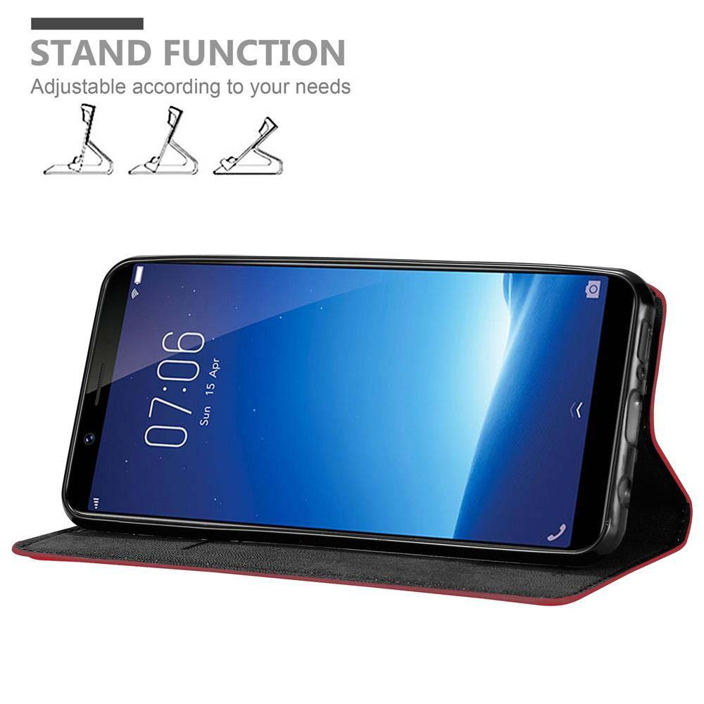 Telefono in custodia rossa, ora 07:06 sullo schermo. Icone funzione supporto sopra.