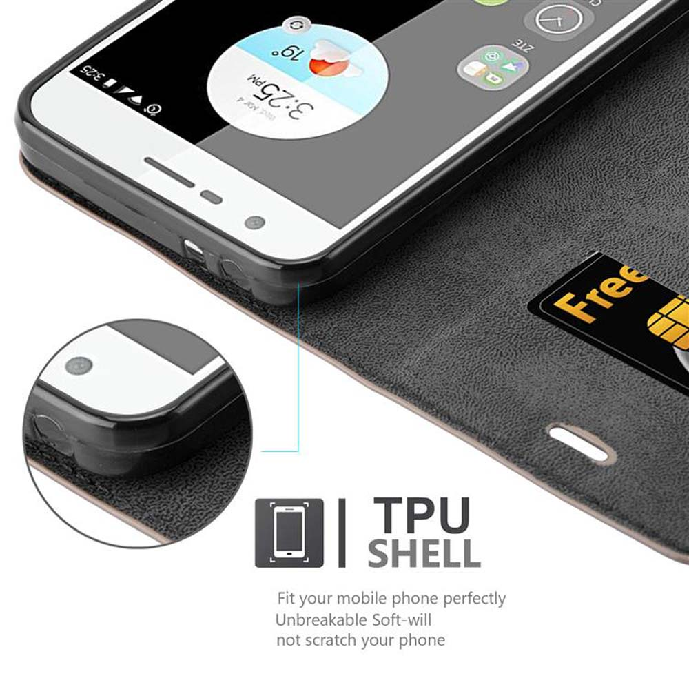 Telefon in geöffneter Hülle mit Karte. Telefonbildschirm sichtbar. Hülle ist offen. TPU-Schale.
