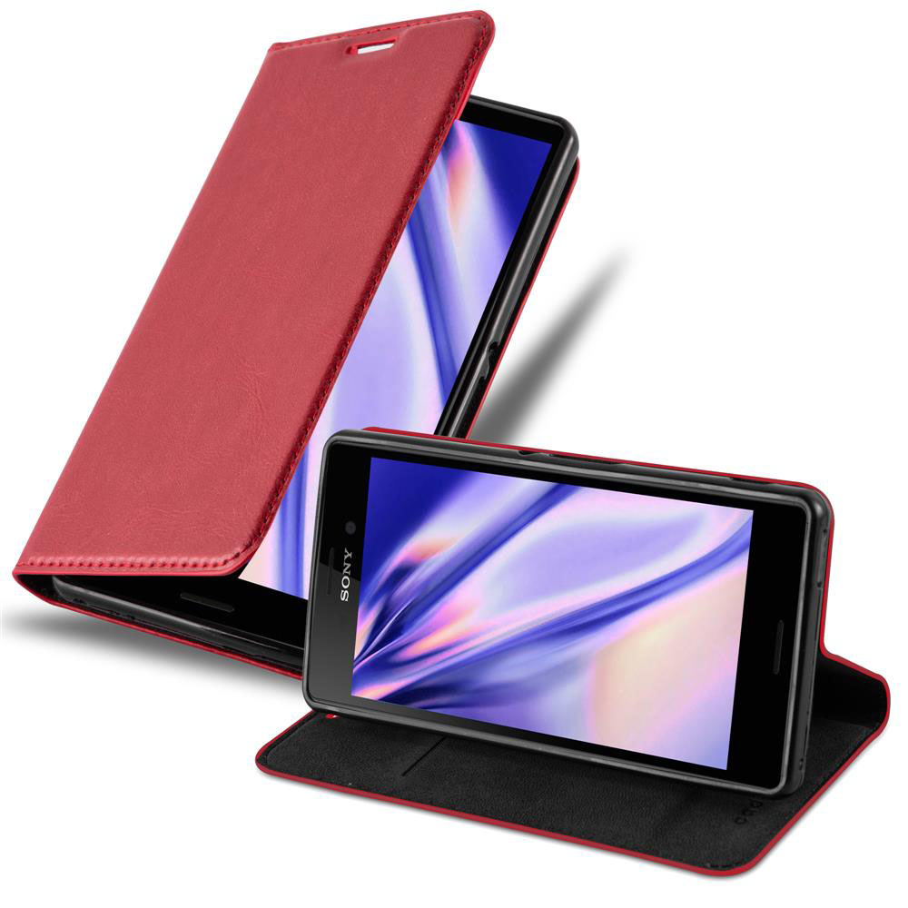 Funda de teléfono roja con teléfono. La pantalla del teléfono es negra.
