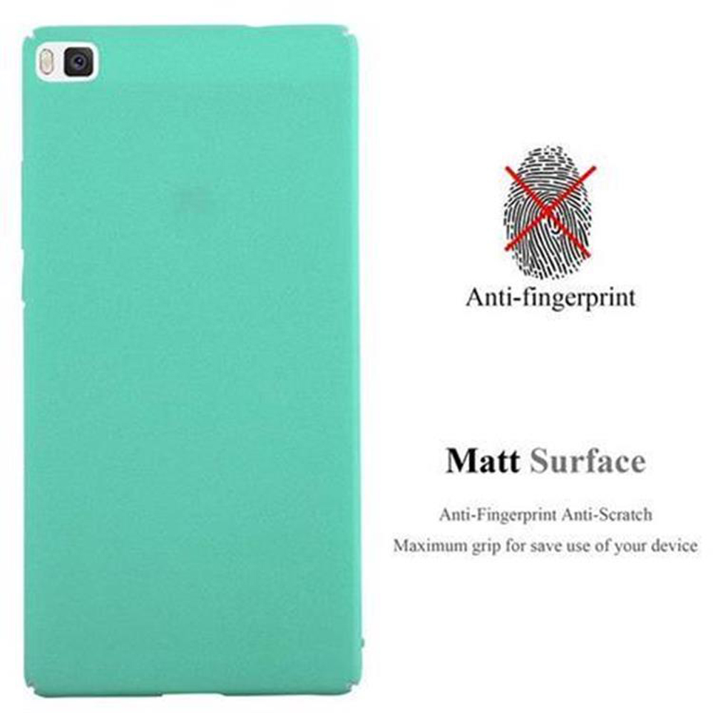 Funda para teléfono verde menta con texto: Anti-huellas, superficie mate e icono de huella dactilar.