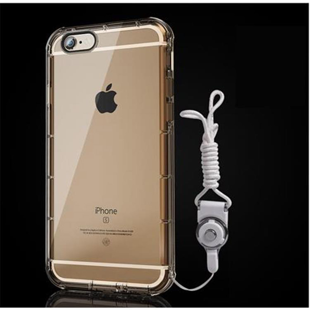 Transparente Handyhülle mit goldenem Telefon, weißes Kabel befestigt.