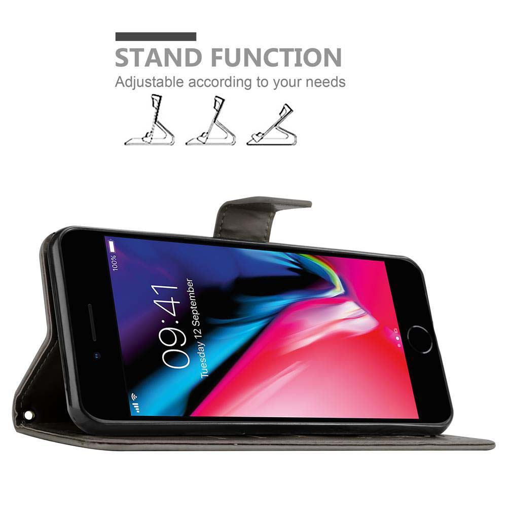 Telefono in custodia, configurato come supporto, mostrando lo schermo.