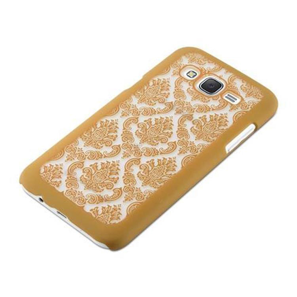 Custodia per telefono gialla con un design bianco e giallo. La custodia è su sfondo bianco.