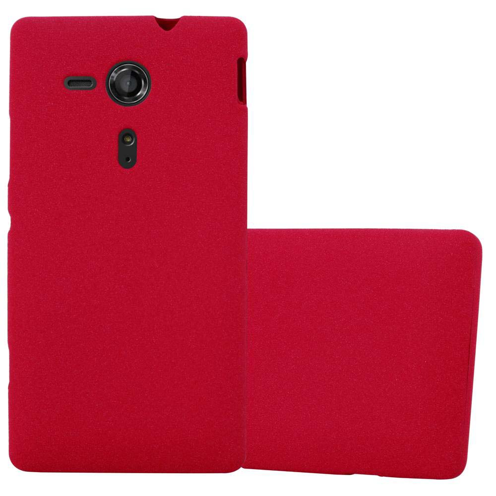 Funda de teléfono roja, con un teléfono dentro. La funda es de cuero. Funda de teléfono roja, simple.