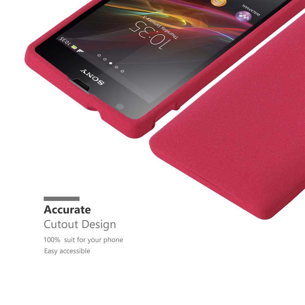 Funda de teléfono roja. Un teléfono está dentro. La funda está abierta. La pantalla del teléfono es visible.