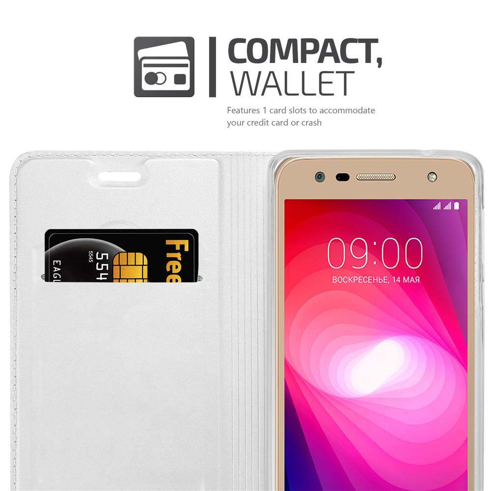 Ein Telefon in einer offenen Brieftaschenhülle mit Kreditkartenfach und Telefonbildschirm.