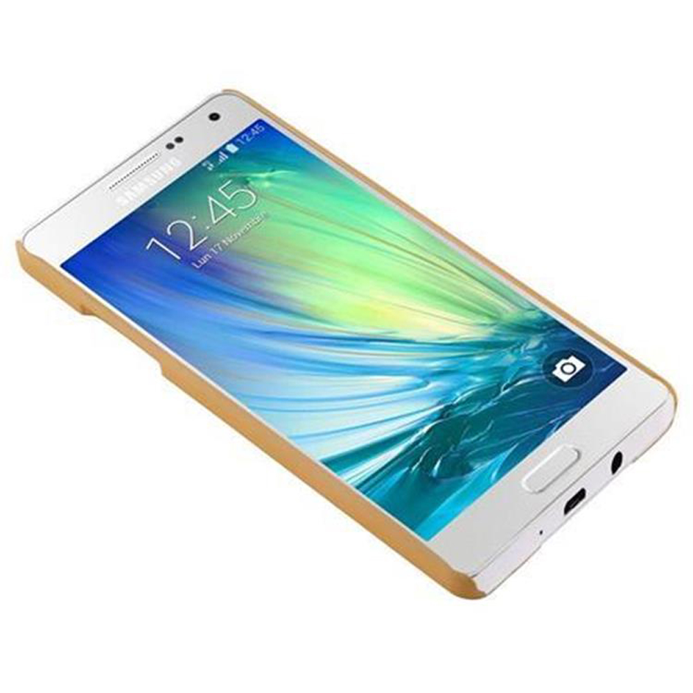 Ein weißes Smartphone mit goldenem Rahmen zeigt einen bunten Bildschirm. Die Uhrzeit ist 12:45.
