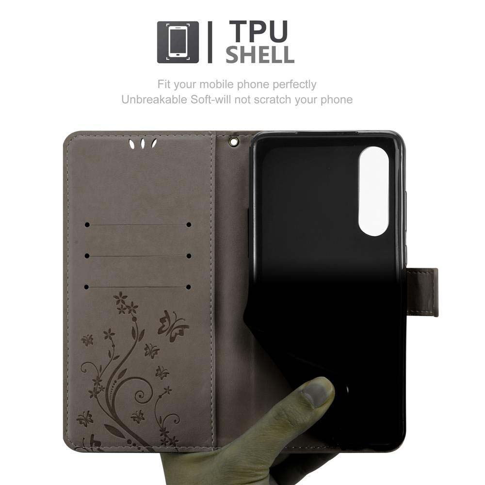 Custodia per telefono aperta con design floreale. Testo: Guscio in TPU. Sfondo bianco.