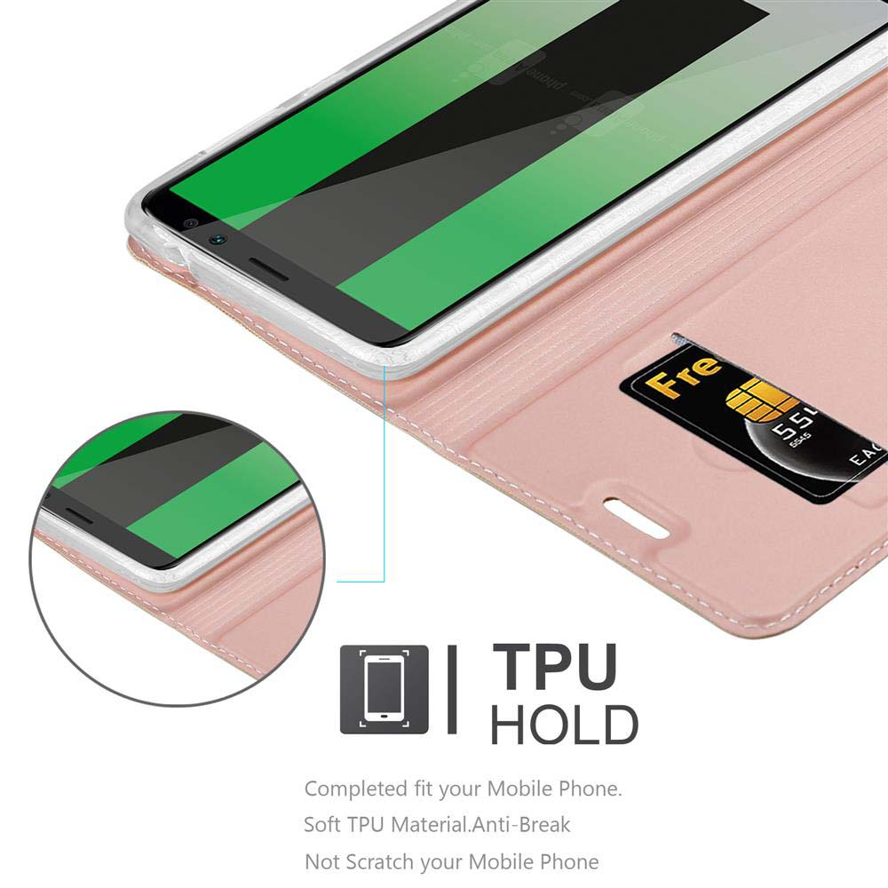 Rosa Handyhülle mit Telefon und SIM-Karte. Text: TPU HOLD.