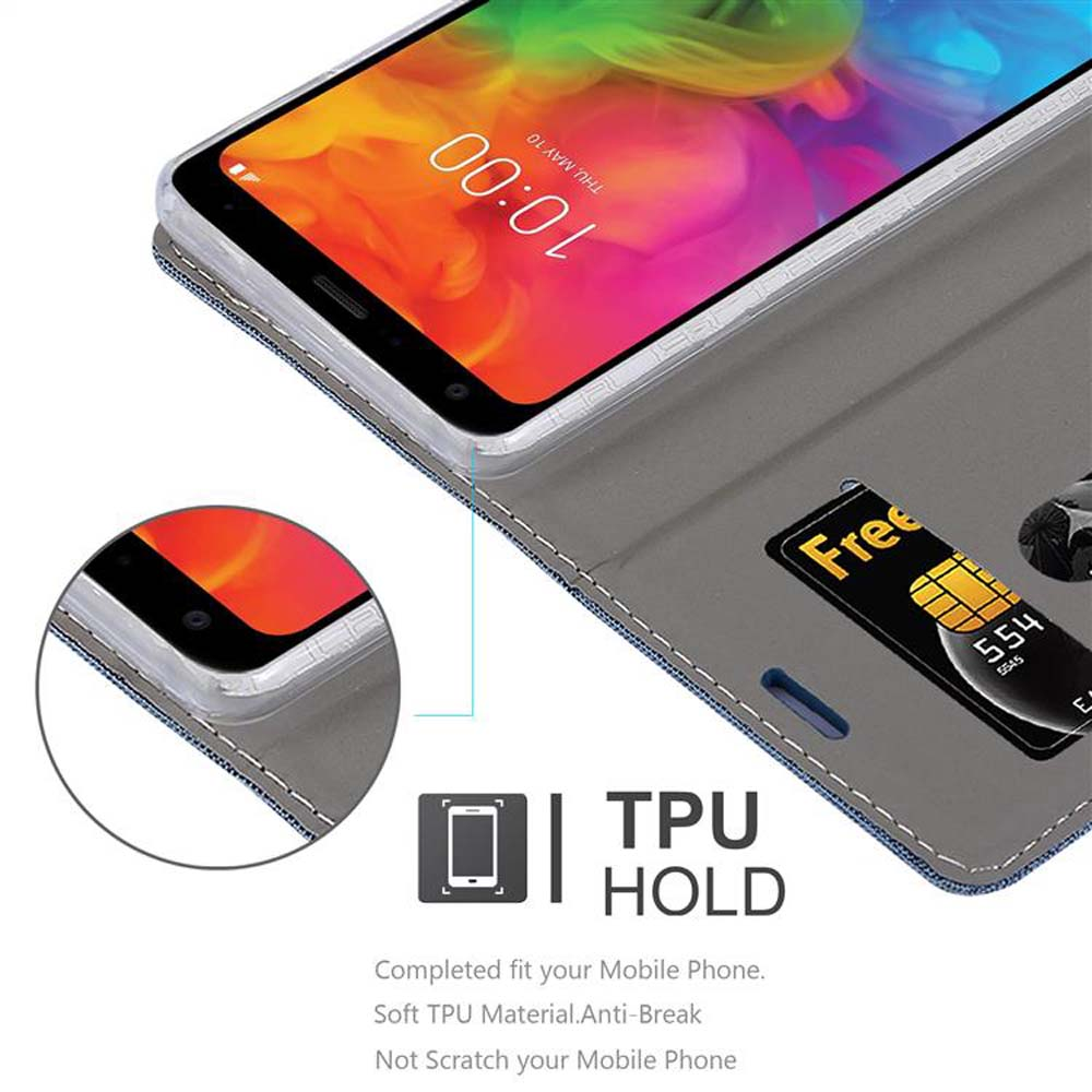 Telefono dentro una custodia, con una sim card. Lo schermo mostra l'ora.