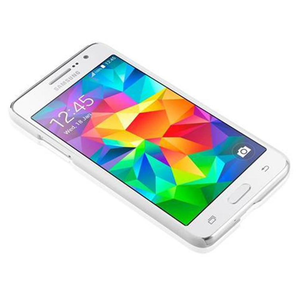 Uno smartphone Samsung bianco mostra un vivace design geometrico multicolore alle 12:45, mercoledì 18 gennaio.