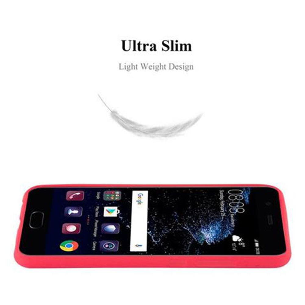 Un telefono in una custodia rossa. Testo: 'Ultra Slim'.