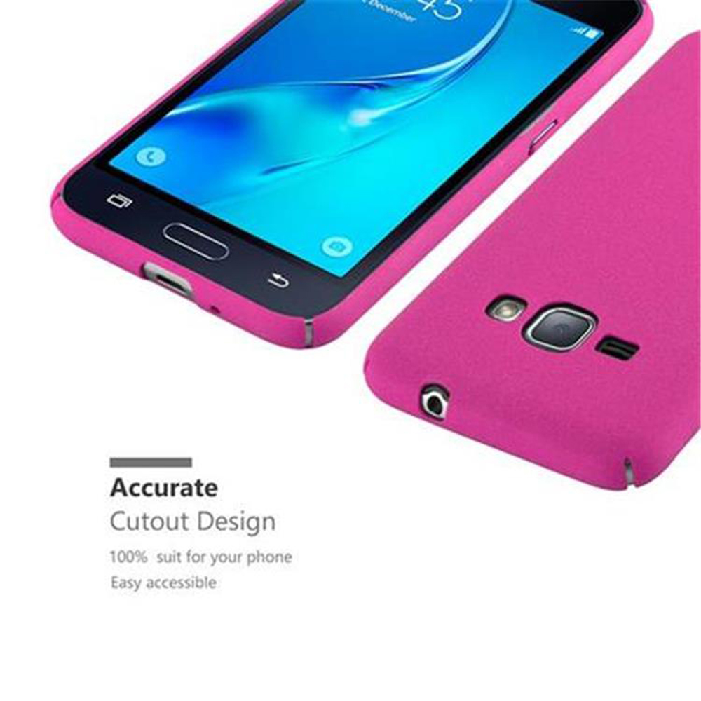 Telefono rosa con schermo nero posto accanto a una custodia protettiva rosa.