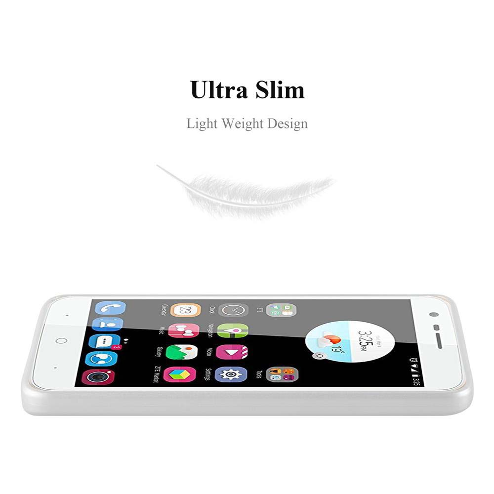 Telefono bianco in custodia bianca. Testo: 'Ultra Slim Light Weight Design'.