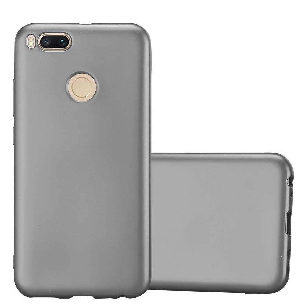 Custodia grigia per telefono. Due fotocamere e un pulsante rotondo sono visibili. La custodia è chiusa.