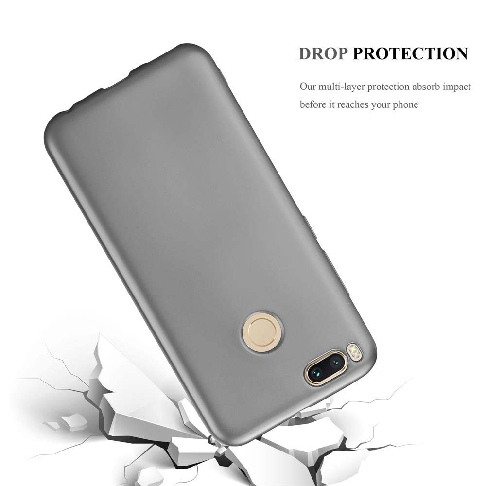 Custodia per telefono grigia con telefono, angolata. Testo: 'DROP PROTECTION'.