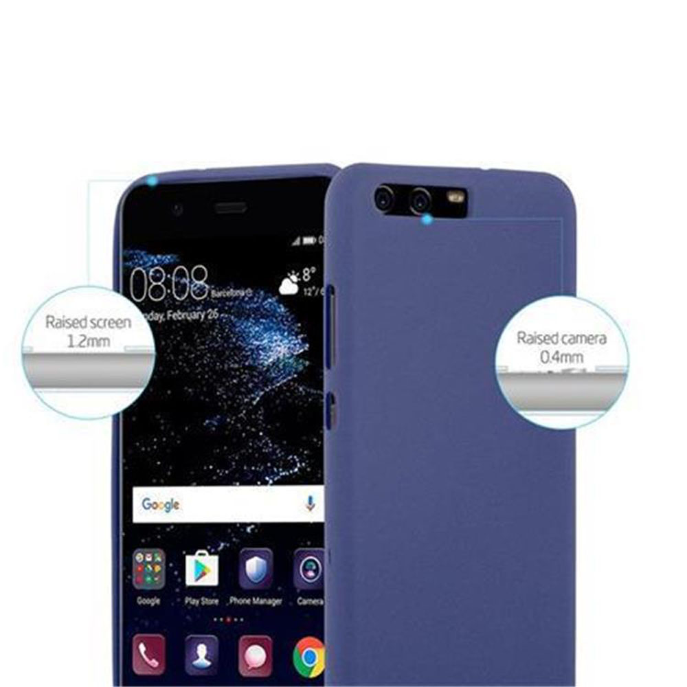 Due telefoni blu affiancati. Uno schermo mostra un orologio digitale. Entrambi hanno una fotocamera e uno schermo rialzati.