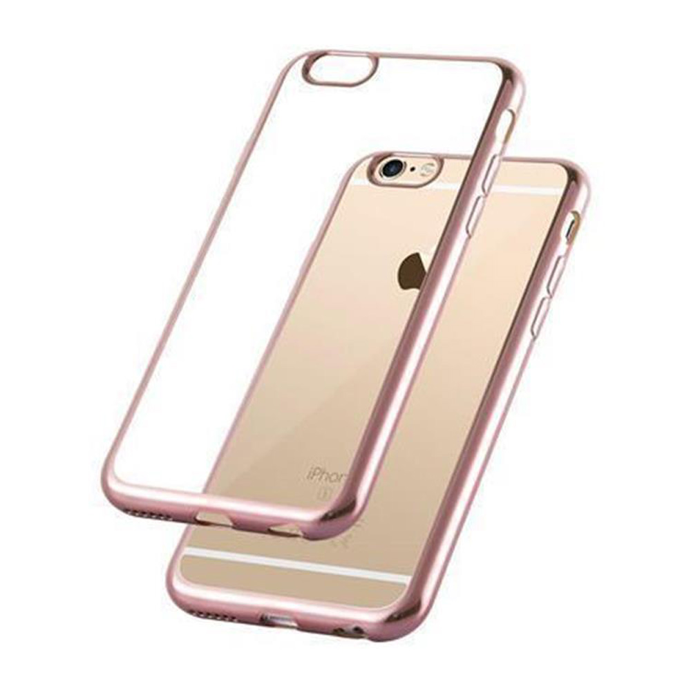Due custodie per telefono oro rosa, una trasparente e una che copre la parte posteriore del telefono.