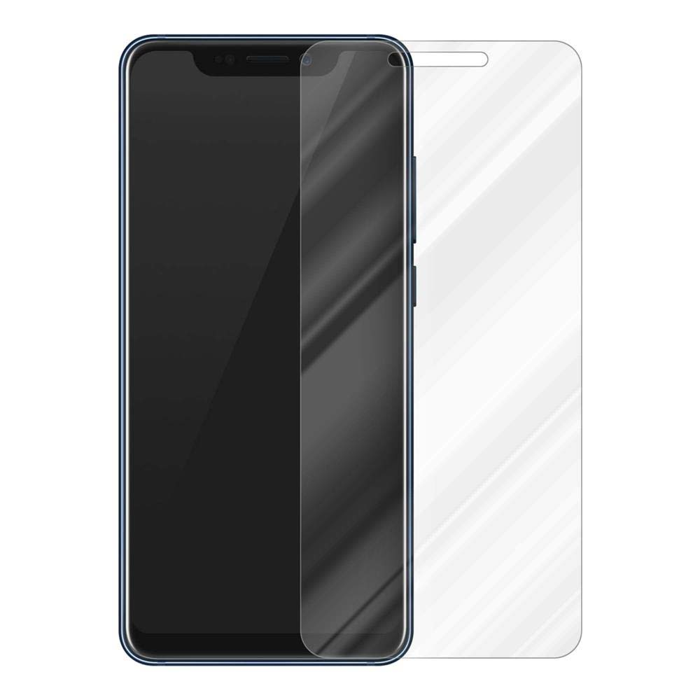 Teléfono con protector de pantalla. Pantalla negra, fondo blanco.