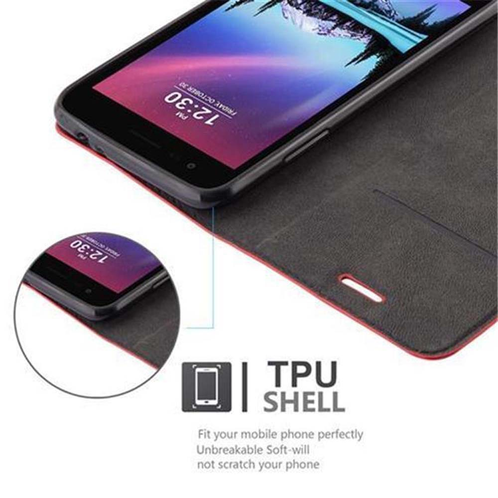 Un teléfono dentro de una funda con ranura para tarjeta. Texto: 'TPU SHELL'.