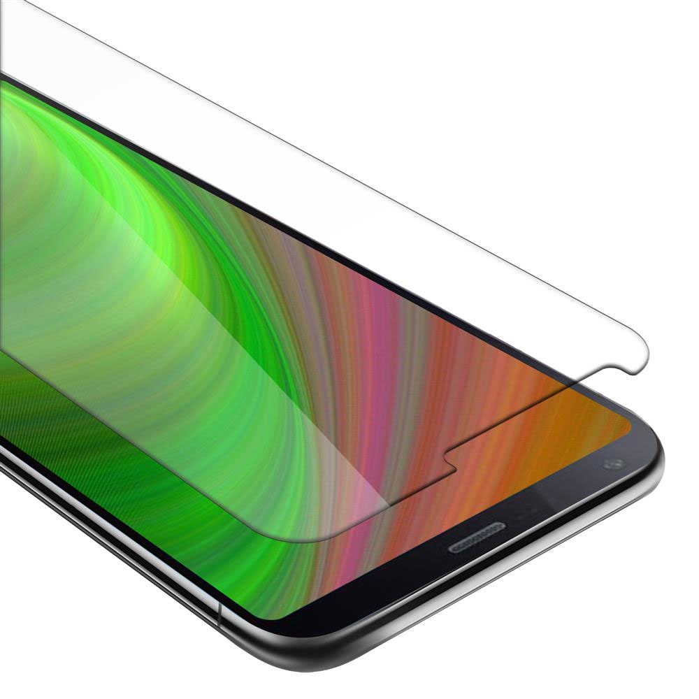 Proteggi schermo applicato a un telefono. Lo schermo ha uno sfondo astratto e colorato.