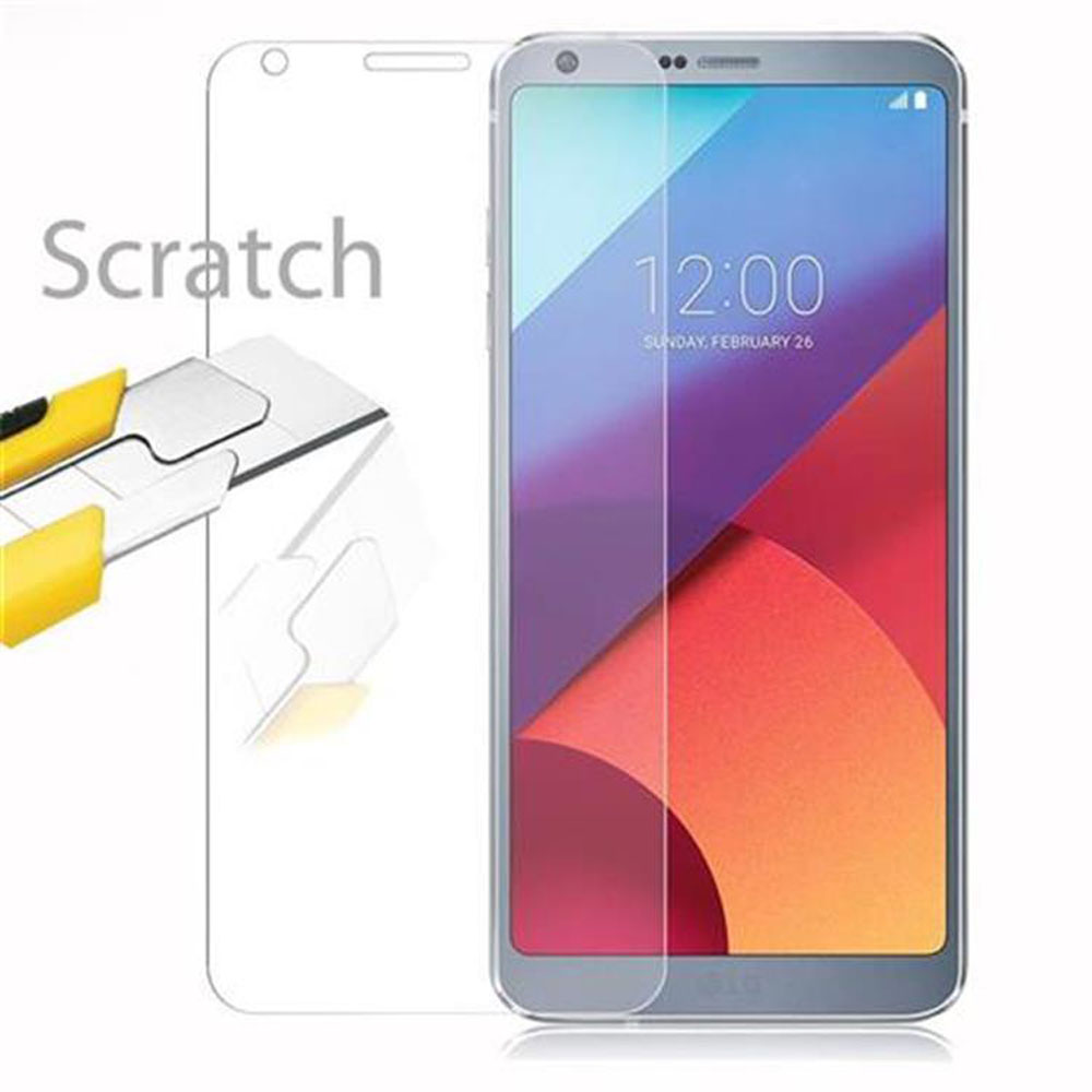 Un telefono con protezione schermo, testo graffio, un coltello e uno schermo del telefono.