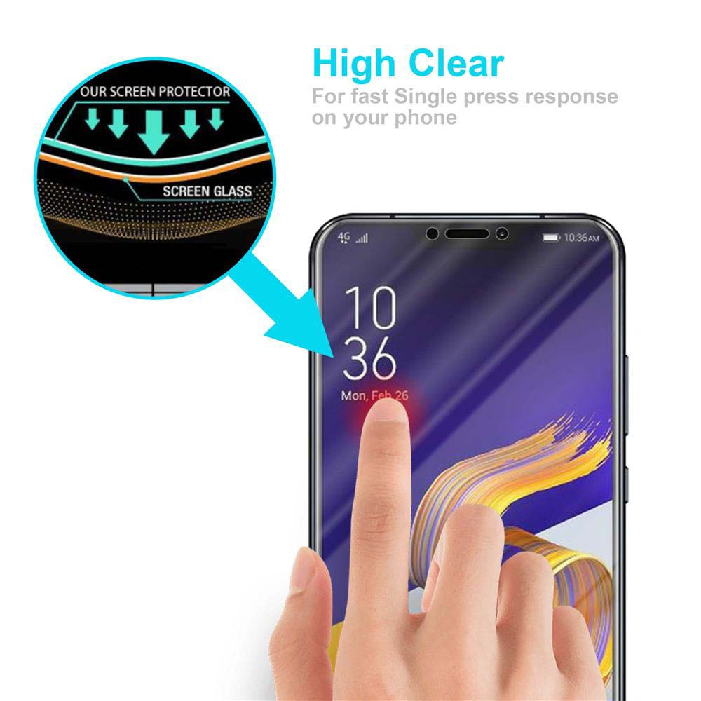 Una mano tocca lo schermo del telefono mostrando l'ora. La sovrapposizione mostra la protezione dello schermo e il vetro.