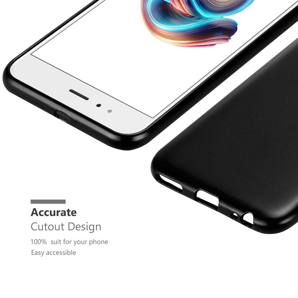 Una custodia nera per telefono con un telefono. Testo: Design a taglio preciso, facilmente accessibile.