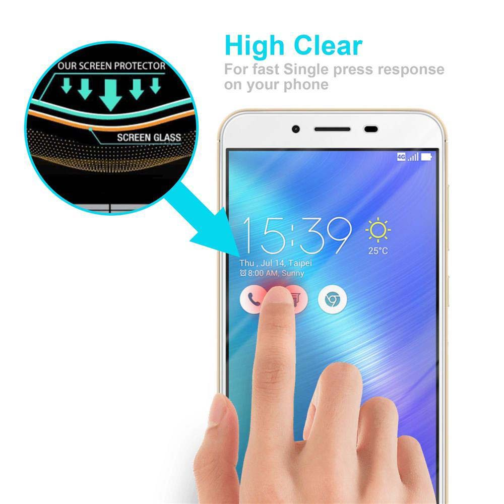 Mano che indica lo schermo del telefono con protezione.