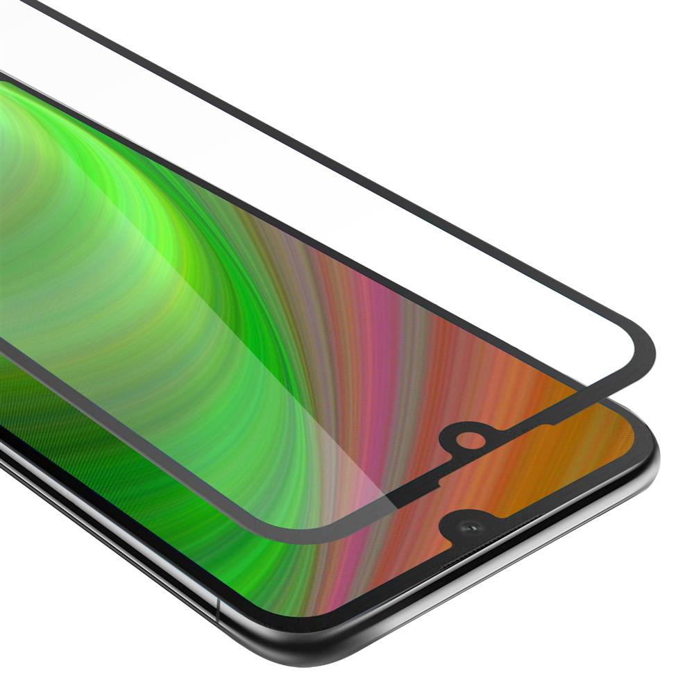 Uno schermo del telefono con un proteggi schermo in vetro applicato, con uno sfondo colorato.