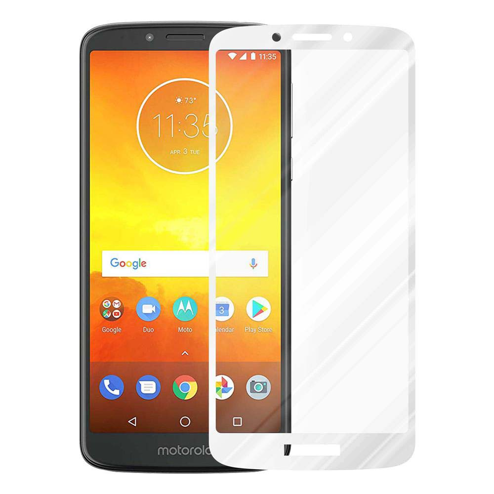 Un telefono con una protezione per lo schermo, con un display colorato. Il telefono è nero.