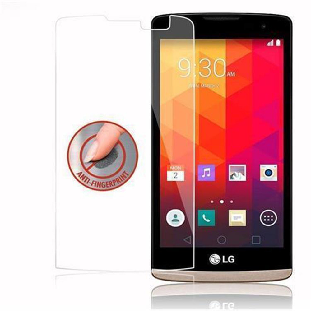 Telefono LG con protezione schermo. La protezione ha un'etichetta anti-impronte.
