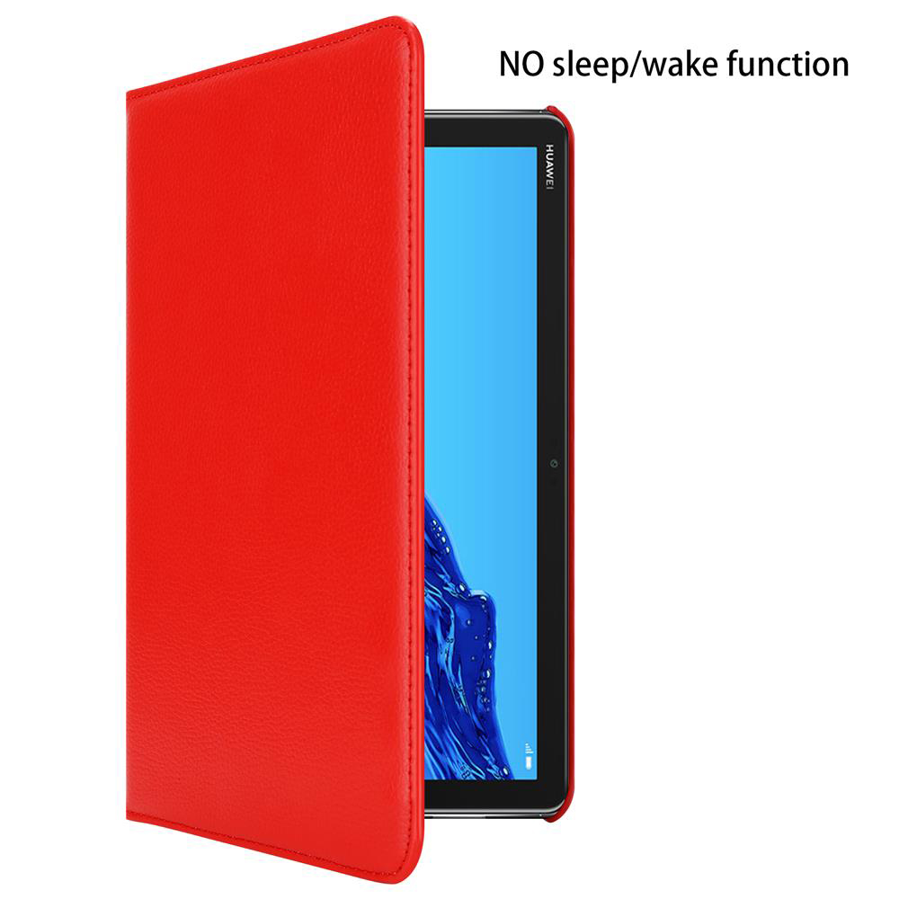 Rote Tablet-Hülle geöffnet, Tablet sichtbar. Die Hülle hat eine lederartige Textur.