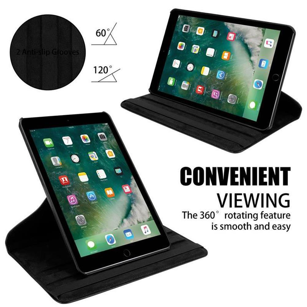 Tablet in einer schwarzen Hülle, die Apps zeigt. Ein anderes Tablet ist unten geöffnet, mit Text über die Anzeige.