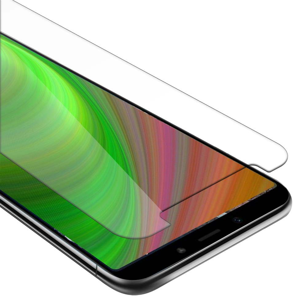 Un proteggi schermo è su un telefono. Il proteggi schermo è trasparente, con un design verde e rosa dietro.