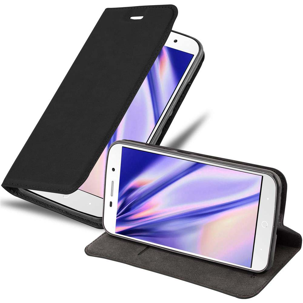 Custodia nera per telefono, aperta. Vengono visualizzati due telefoni, con schermi visibili.