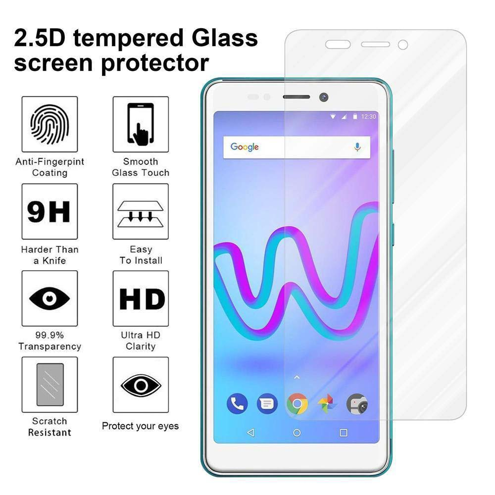 Telefono bianco con protezione schermo e icone. Icone: impronta digitale, telefono, 9H, occhio, HD e antigraffio.