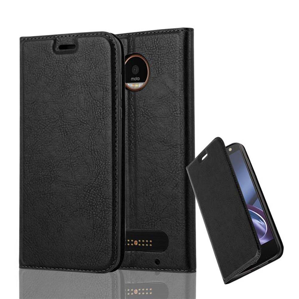 Funda negra para teléfono. Se ven tres fundas para teléfono. Una abierta, dos cerradas.