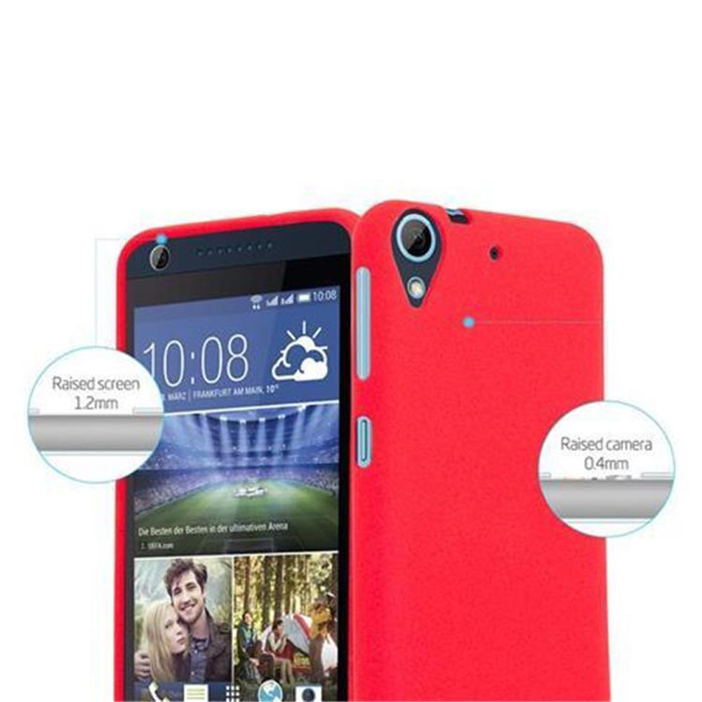 Custodia per telefono rossa con un telefono all'interno. Schermo del telefono visibile, mostra l'ora.