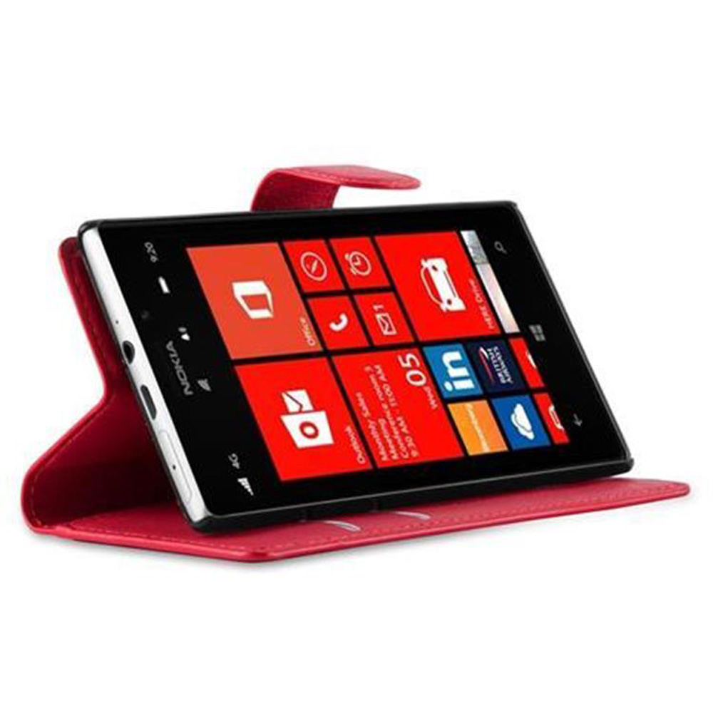 Telefono Nokia in una custodia rossa con schermo aperto.