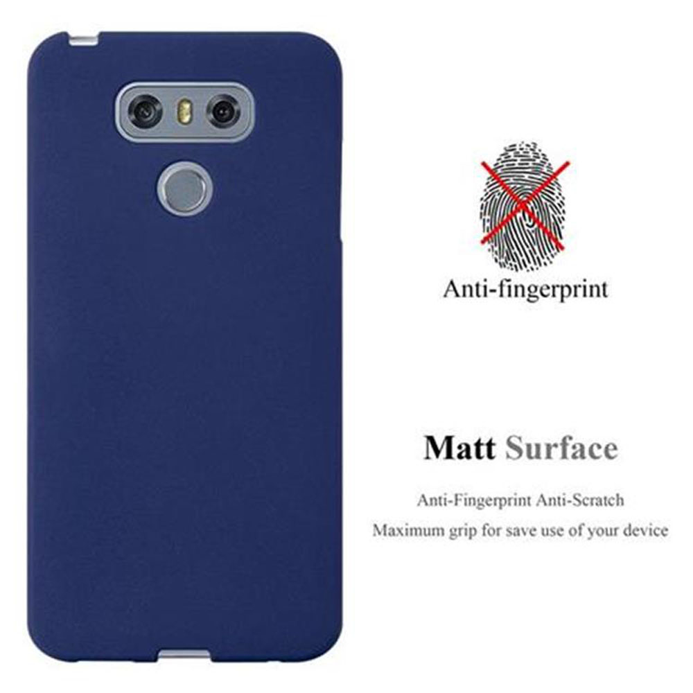Custodia per telefono blu scuro con superficie opaca e funzione anti-impronta.